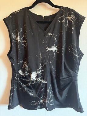 Donna Karan New York Black Floral Sheath Blouse Career Top 12